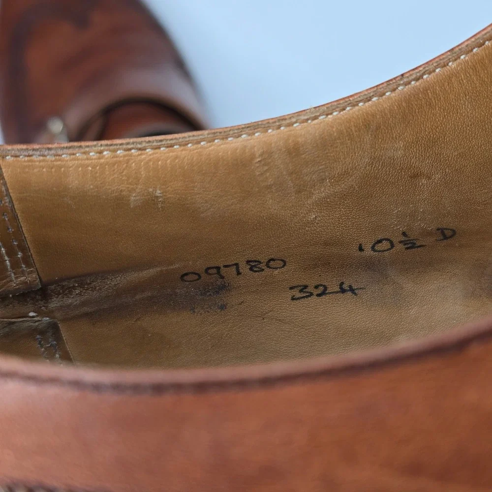 Brooks Brothers Peal & Co Mens Tan Leather Wingtip Monk Strap Shoes 10.5 D UK